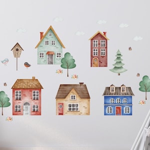 Watercolor Village Wall Decals: Removable Kids Room Decor