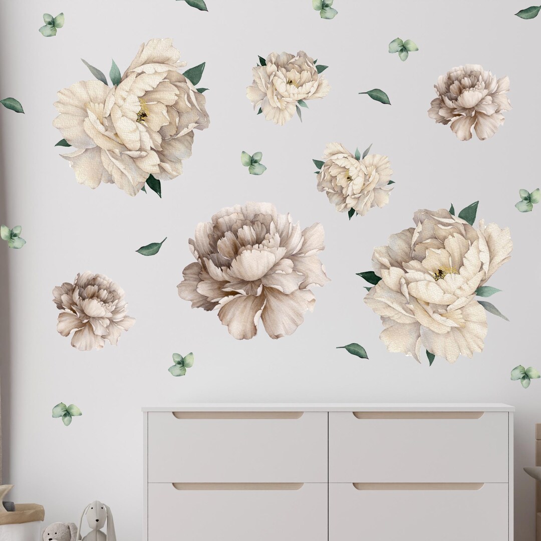 White Peony Wall Decals: Floral Wall Stickers - Etsy