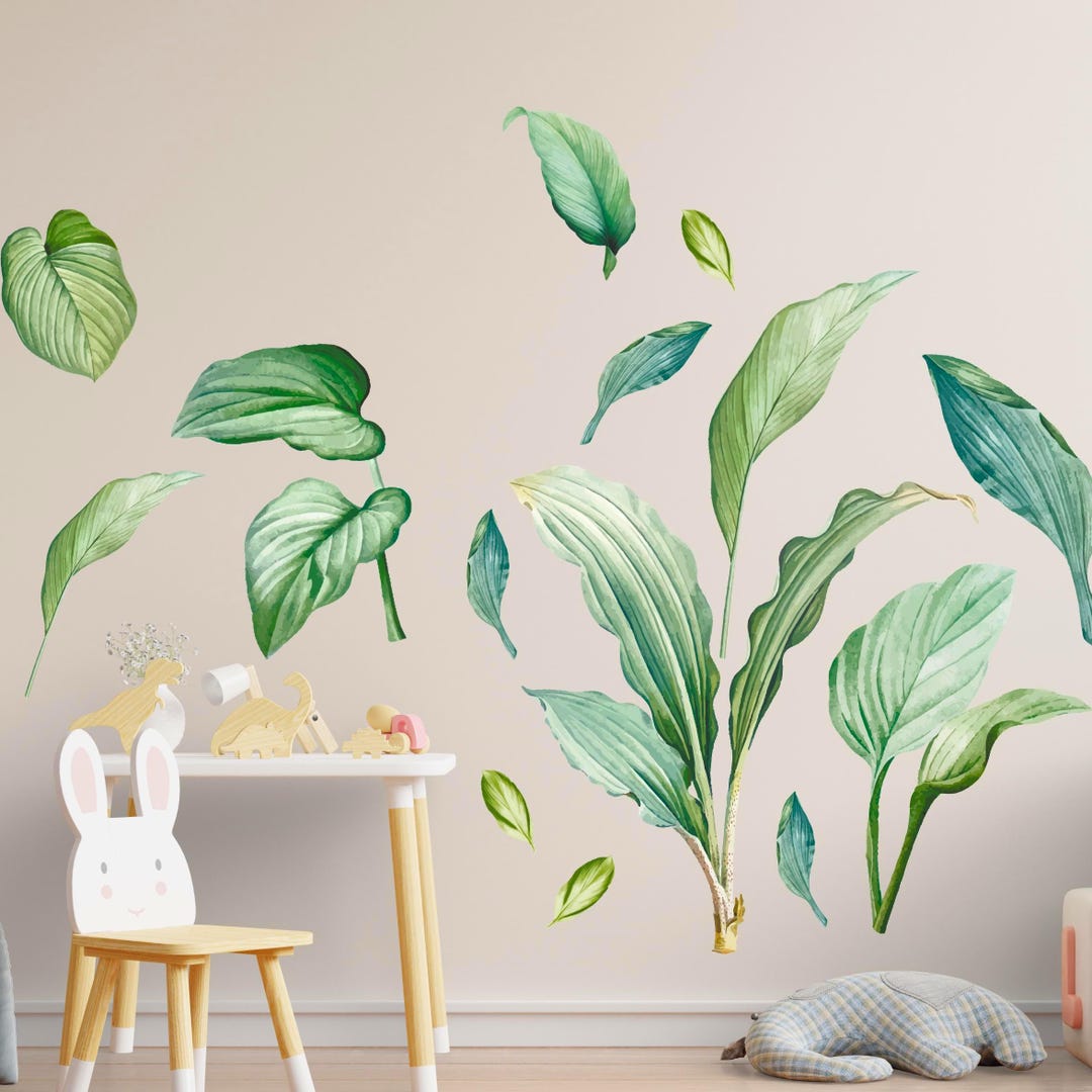 Green Leaf Wall Decals Botanical Leaf Wall Stickers, Removable Nature ...