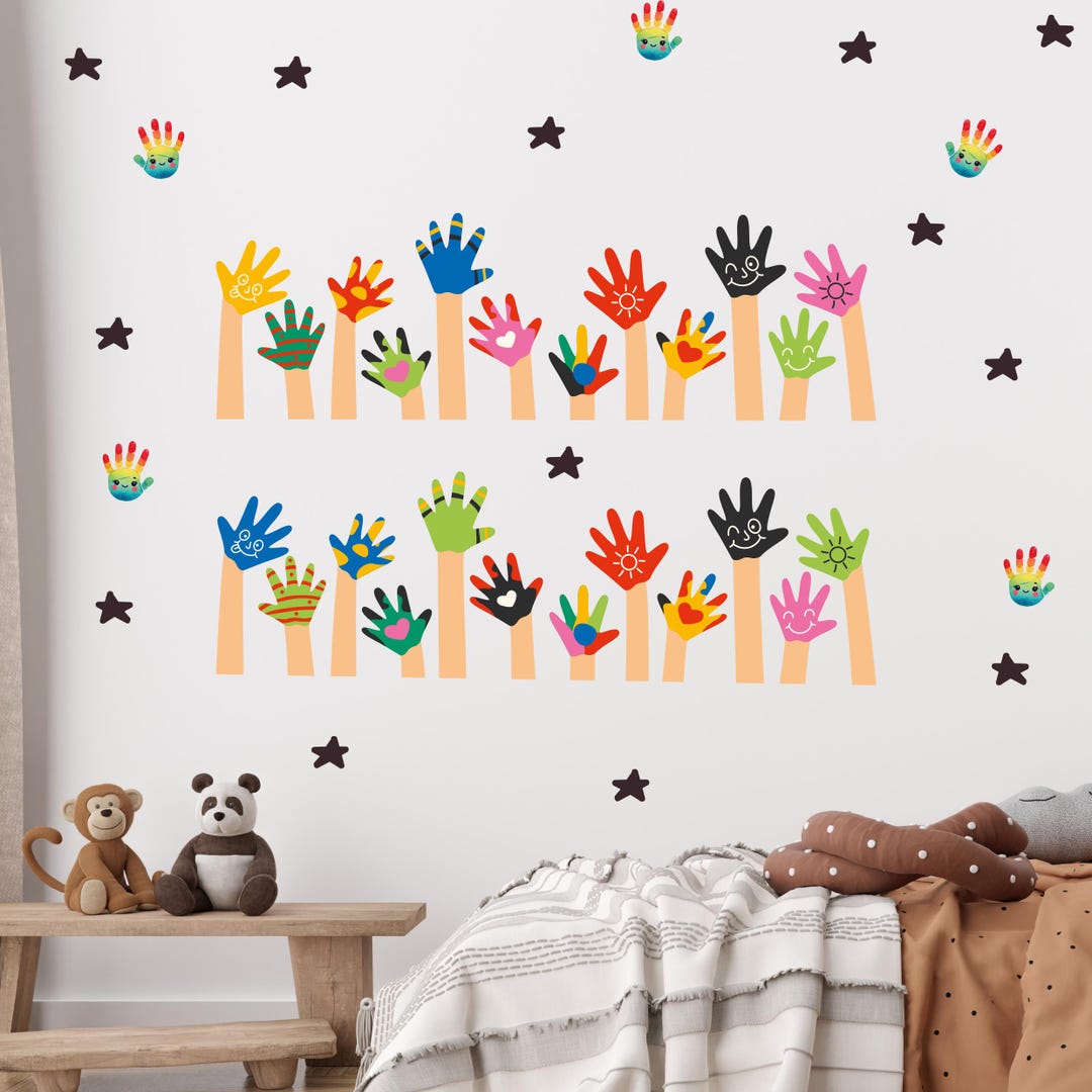 Colorful Kids Handprint Wall Stickers, Children Classroom Wall Decor ...