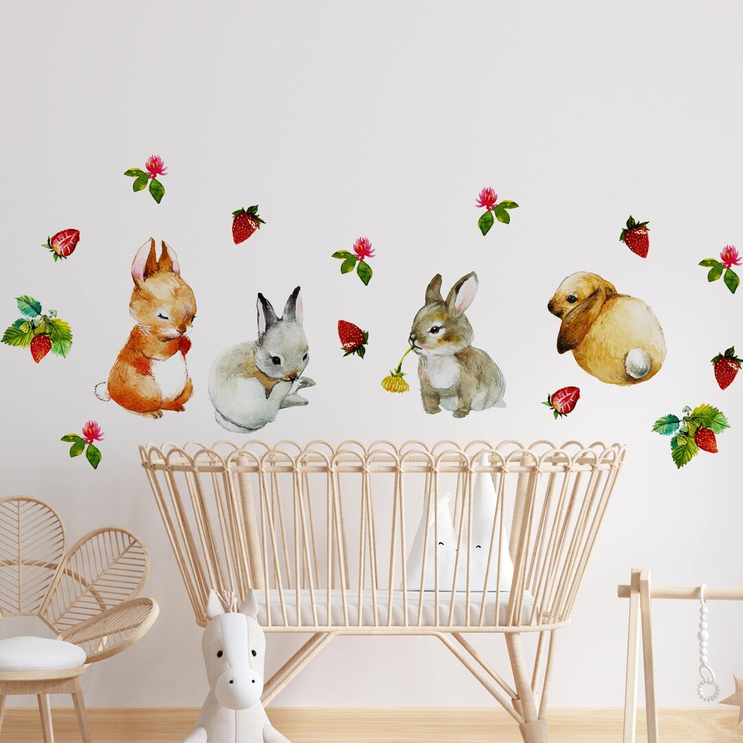 Bunny Wall Decals for Nursery, Watercolor Rabbit Wall Stickers With ...