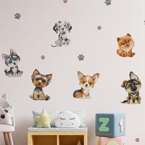 Adesivos de parede para cães, decalques de parede para filhotes, decoração de parede para berçário, decorações para quartos infantis, adesivos de parede removíveis, decalques de parede para quartos infantis
