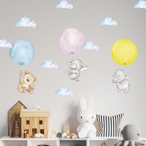 Baby Animal Balloon Wall Decals: Nursery Room Decor