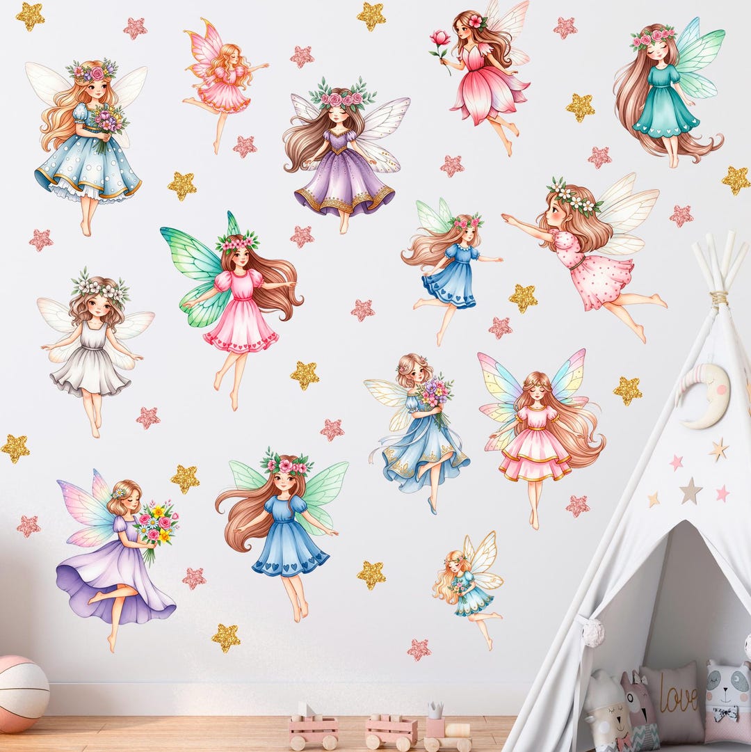 Fairy Wall Decal Set Fairy Girls Wall Stickers Girls Room Decor Cute ...