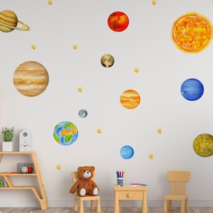 Adesivos de parede de planetas: adesivos educativos do sistema solar para quarto infantil