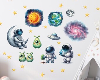 40 Piece Grey Space Vinyl Wall Decal Set - Sun, Moon, Stars, Planets, Astronaut For Nursery, Kids Room - View #3
