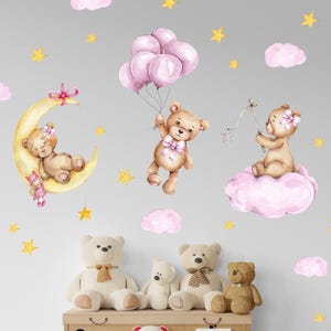 Watercolor Pink Bear Wall Decals: Girls Nursery Decor