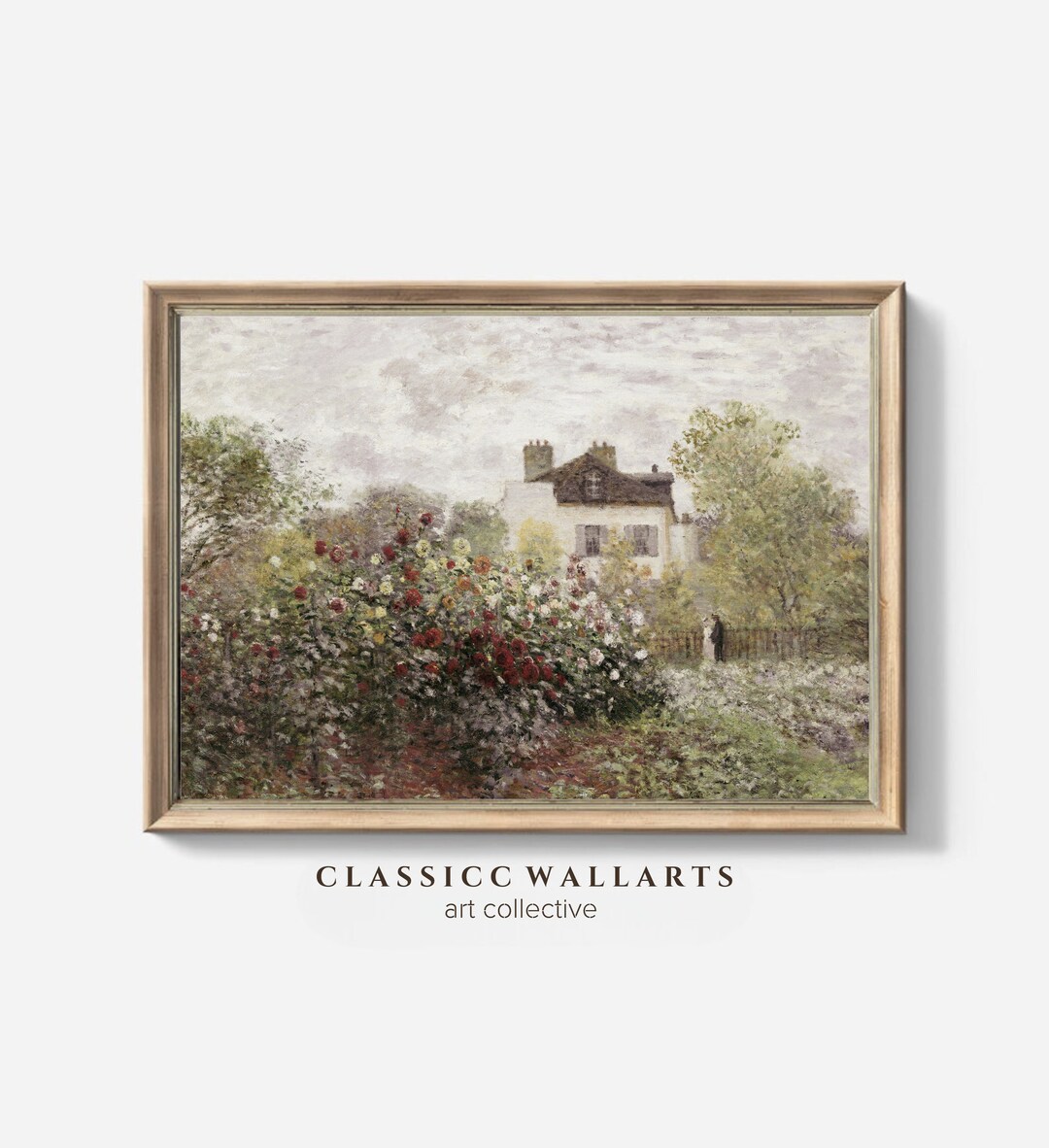 Cottage Oil Painting Rose Garden Wall Art Summer Vintage Muted Print ...