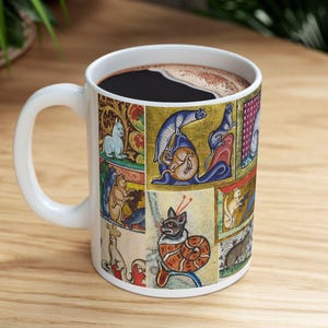 Medieval Cats Mug, Funny Cat Lover Gift, Unique Coffee Mug, Medieval Marginalia Art, Vintage Cat Coffee Cup, Gift for Cat Lovers