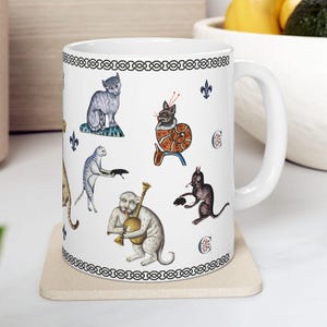 Medieval Cat Mug | Whimsical Renaissance Art Gift, Cat Lover Coffee Cup, Ceramic