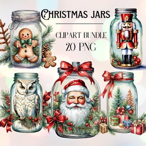 Vintage Christmas Mason Jar -  PNG Clipart  - Watercolor Winter Bundle
