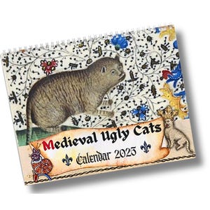 Vintage Medieval Cats Wall Calendar 2025, Artistic Monthly Planner, Medieval Art, Cat Lover Gift, Home Wall Art, Unique Wall Decor