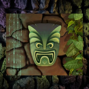 Tiki Bar Exotica &quot;Momentary Lapse by the Fountain&quot; Art Print on Stretched Canvas 1.5&quot; Deep Stretcher Bars Gallery Wrapped Image 12&quot;x16&quot;x1.5&quot;