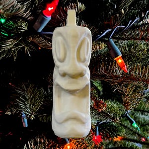 Tiki Exotica Christmas Tree Ornament White 3D Printed 24&quot; Waxed Cord w/ Lobster Clasp +2&quot; Chain Extension