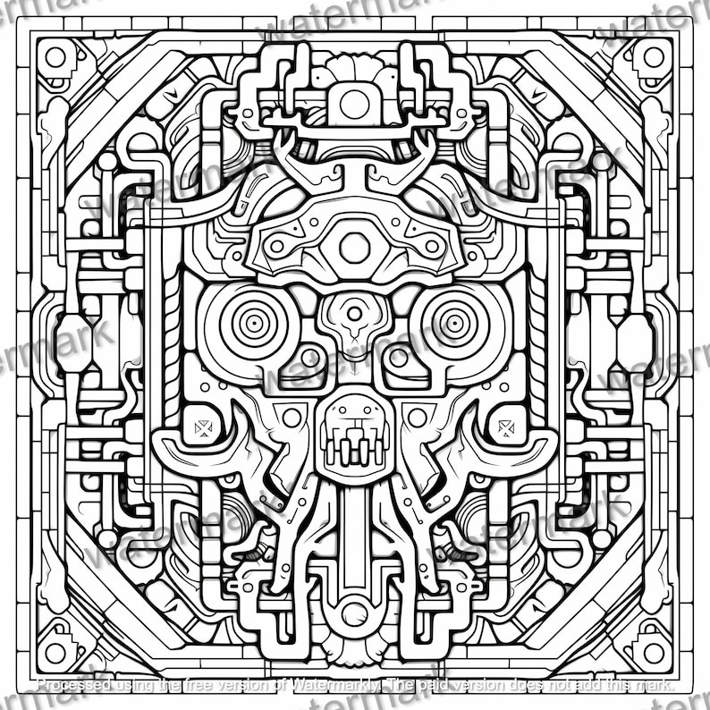 Mayan-steampunk Adult Coloring Page - Etsy