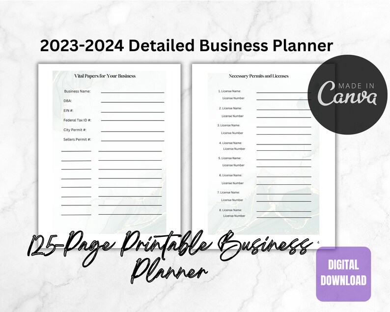 Printable Business Planner Digital PDF Planner 20232024 Etsy