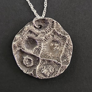 Fine Silver Hexagonaria Fossil Pendant: Petoskey Stone, Ancient Coral