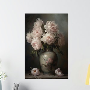 Peony Floral Painting, Pink Floral Painting, Peony Wall Art, Peony Print, Peony Poster, Floral Poster, Peony Printable. Peony Oil Painting