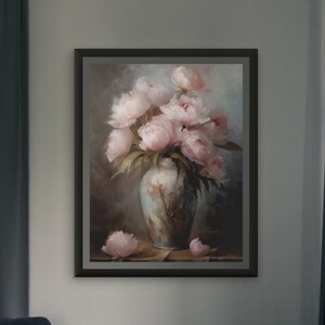 Pink Peony Print, Pink Floral Painting, Peony Painting, Peony Wall Art, Peony Poster, Floral Poster, Peony Printable. Peony Oil Painting