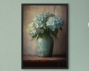 Hydrangea Floral Painting, Hydrangea Print, Blue Floral Wall Art, Hydrangea Floral Print, Hydrangea Oil Painting, Floral Oil Painting