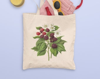 Blackberry Painting Canvas Tote Bag, Botanical Shopper