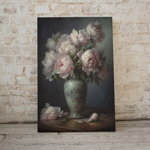 White Peony Painting, Peony Floral Painting, Peony Wall Art, Peony Print, Peony Poster, Floral Poster, Peony Printable. Peony Oil Painting