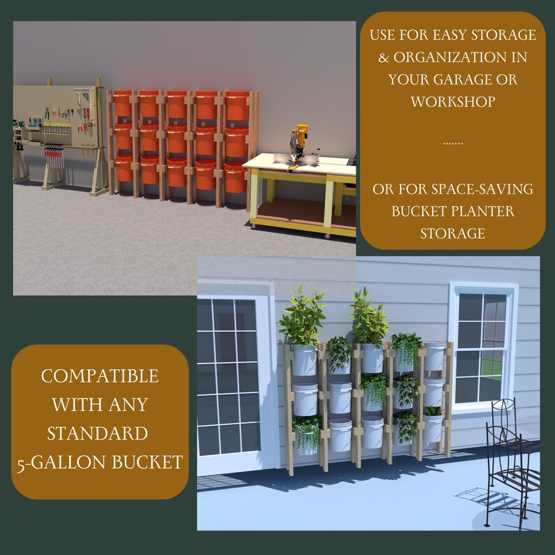 DIY Vertical Bucket Planter and Storage Shelf Design | PDF Build ...
