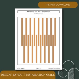 May include: A black and white design guide for an alternating slat wall. The guide shows a visual representation of the slat wall layout. The text on the page reads "Alternating Slat Wall | Design Guide", "Cole Designs Company", "ALT SLAT WALL", "| Page 11", and "COLE DESIGNS COMPANY".