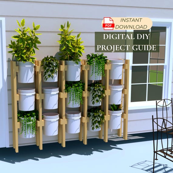 DIY Vertical Bucket Planter and Storage Shelf Design | PDF Build  Instructions | Handmade DIY Gift Instructions for Home Improvement - Etsy