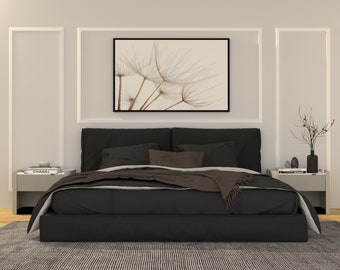 Diseño de molduras de pared con diseño llamativo, "Julie Design" en 4 tamaños, guía de construcción, diseño de pared con acento para dormitorio, arte de pared de madera para dormitorio - Descargar PDF