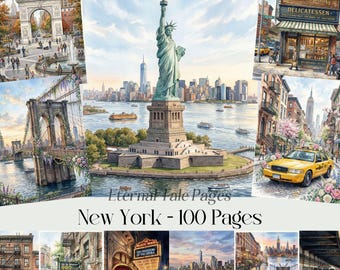 New York Watercolor Digital Paper Pack, Travel Journal Pages (Digital Download)