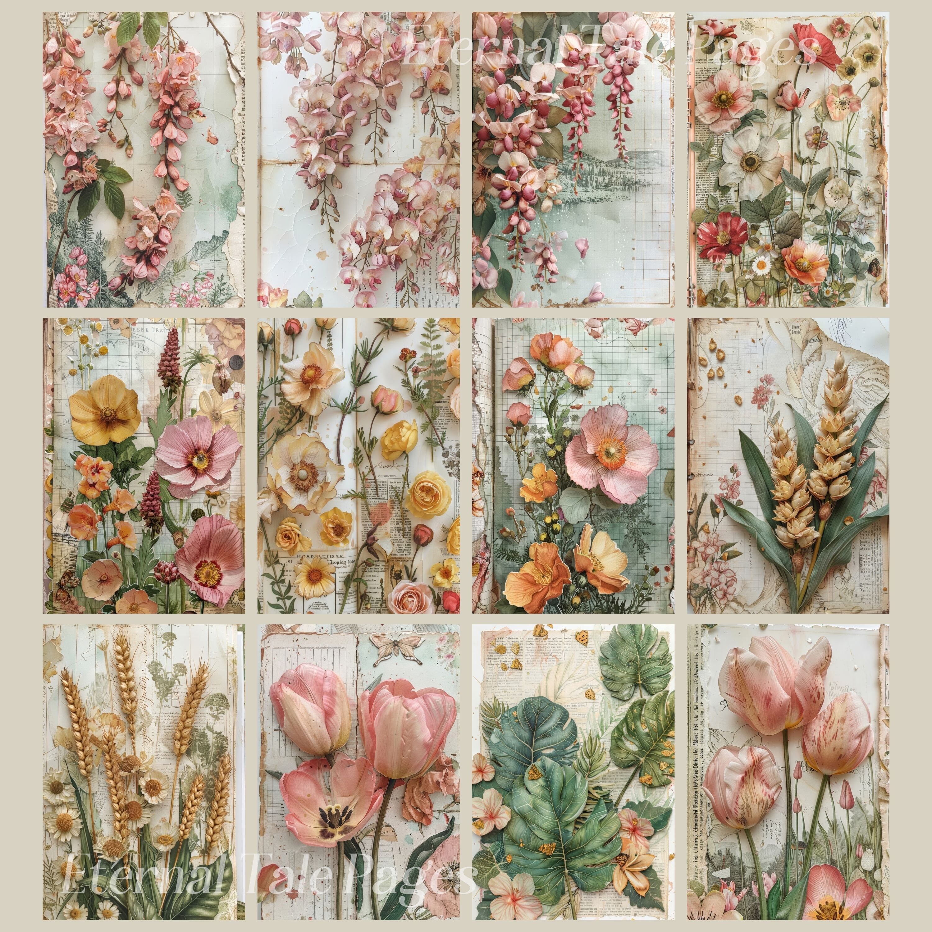 Botanical Junk Journal Pages: Vintage Floral Ephemera (digital Download ...