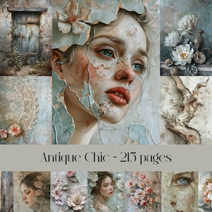 Pagine Antique Chic per album e diario di scarto, shabby chic, carta invecchiata, consumata, texture, ritratti, persone, immagini stampabili