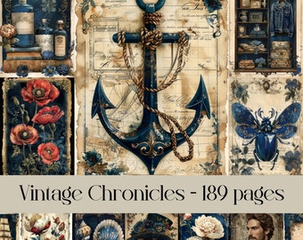 Vintage Chronicles pages, junk journal, scrapbook paper, decoupage paper, printable images, vintage ephemera, old look, antique