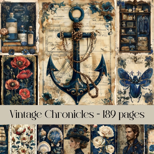 Vintage Chronicles pages, junk journal, scrapbook paper, decoupage paper, printable images, vintage ephemera, old look, antique