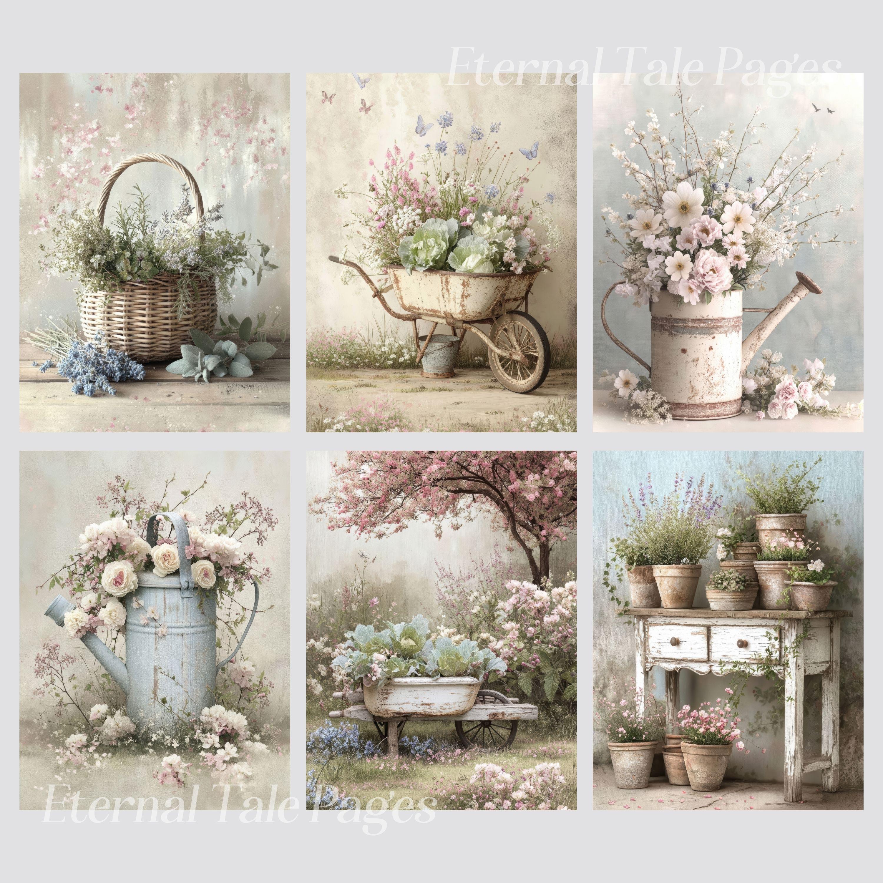 Summer Garden Junk Journal Pages, Shabby Chic Floral Botanical Prints ...