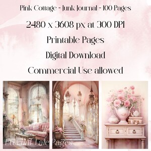 Pink Victorian Cottage Junk Journal Pages: Blush Scrapbook Paper ...