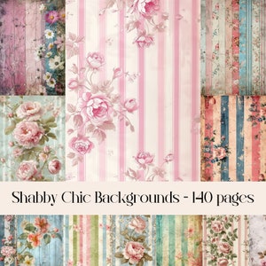 Sfondi Shabby Chic per scrapbooking e junk journal, carta da parati vintage, immagini floreali, carta digitale, strisce con fiori, stampabili