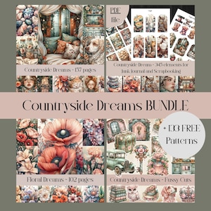 Countryside Dreams BUNDLE, kit de diário de lixo, efêmera, vintage, floral, elementos de scrapbook, download digital, cottagecore, vida no campo
