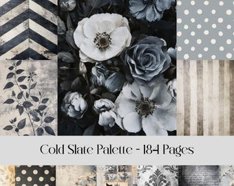 Gray and Black Digital Paper: Damask, Floral, Distressed Textures (Digital Download)