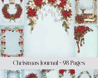 Poinsettia Christmas Journal Pages: Festive Digital Paper (98 A4 JPEGs)