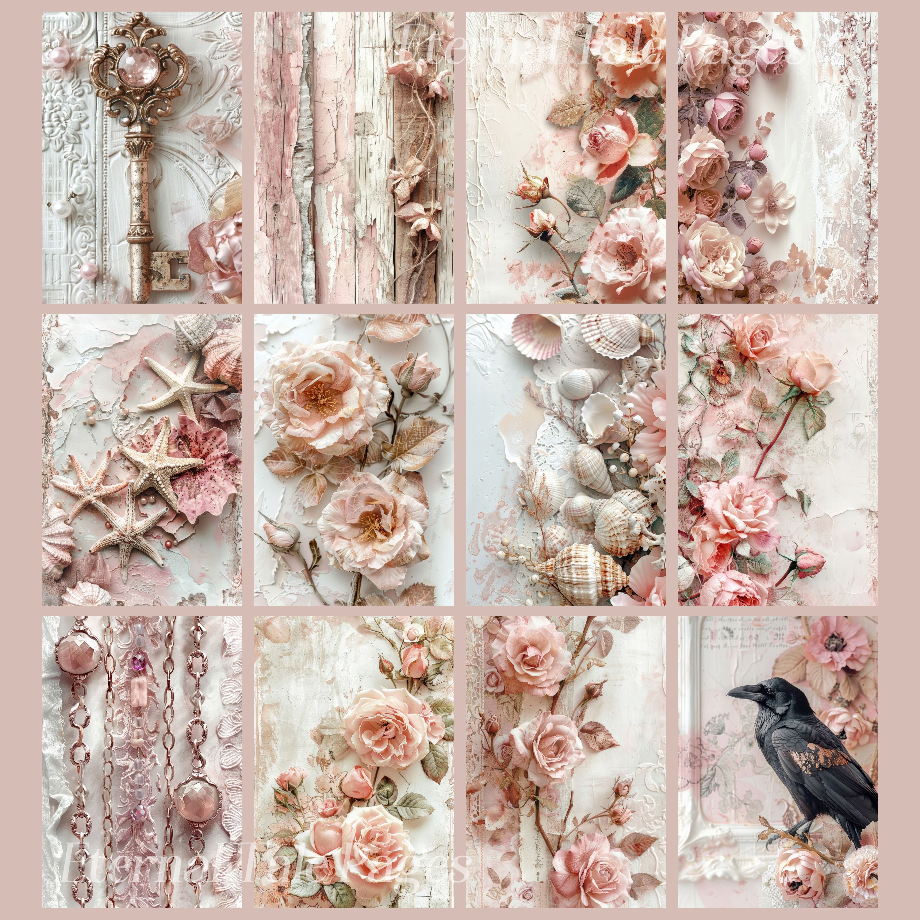Pink Shabby Chic Lace Digital Paper: 172 Junk Journal Pages (digital ...