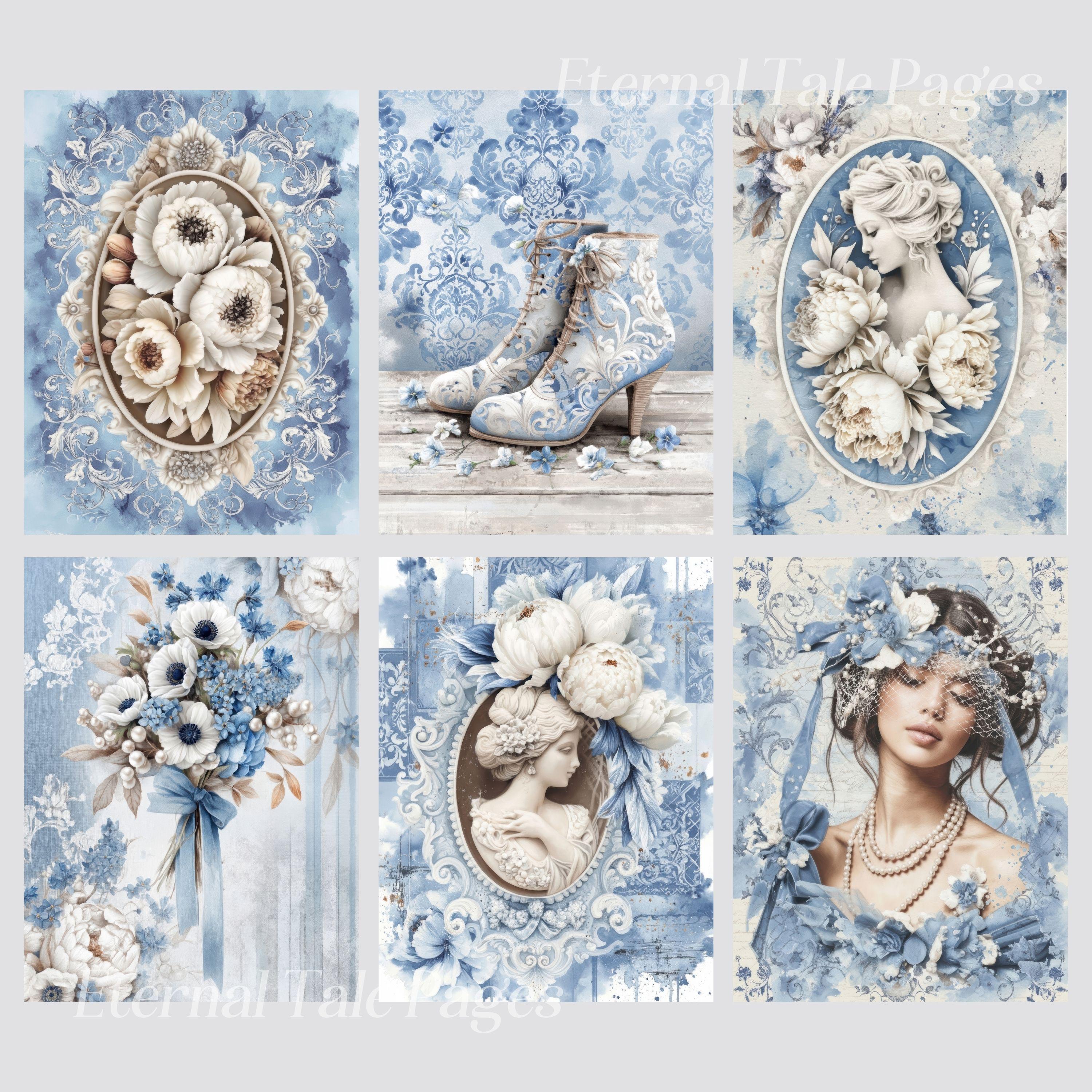 Victorian Blue Digital Paper Pack, Shabby Chic Floral Backgrounds ...