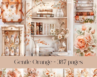 Orange Floral Junk Journal Pages: Vintage Ephemera (Digital Paper)