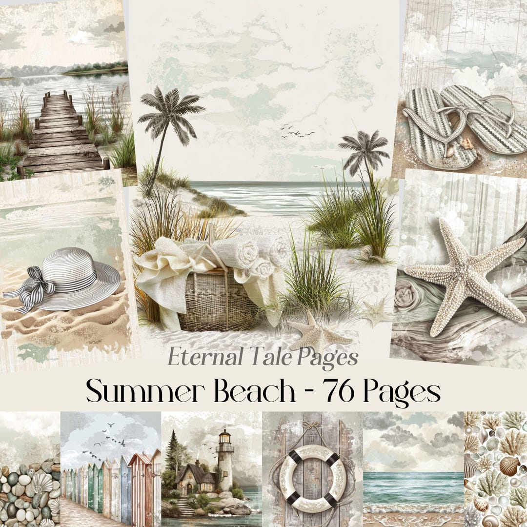 Summer Beach Junk Journal Kit, Coastal Cottagecore Collage Pages ...