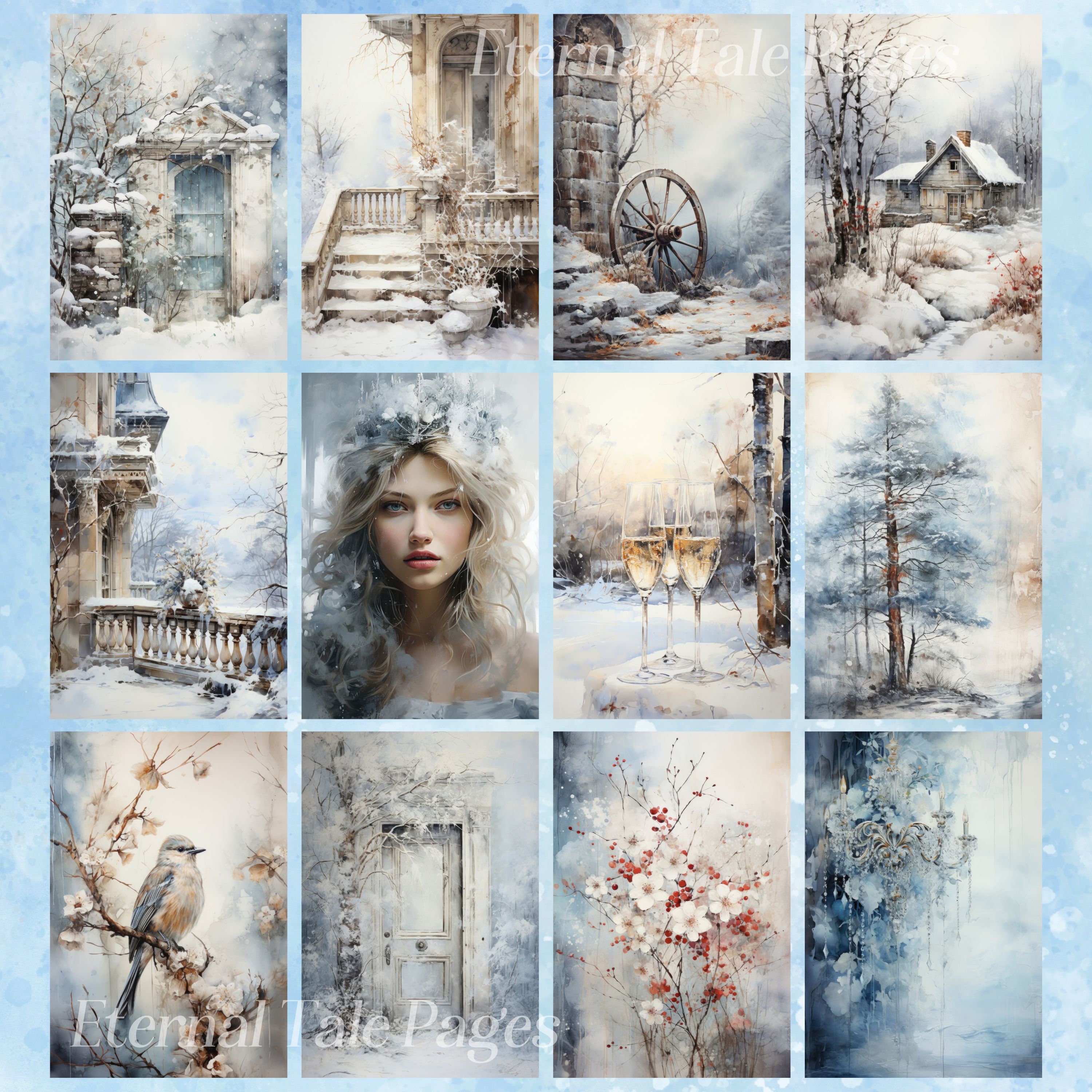 Winter Shabby Chic Junk Journal Pages: Cozy Snow Scenes, Printable Wall ...