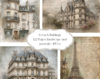 French Buildings, Digital Paper, Parisian Junk Journal Pages (Digital Download)