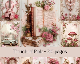 Rosa Rosen Digitales Papier: Vintage Ephemera für Junk Journals (digitaler Download)