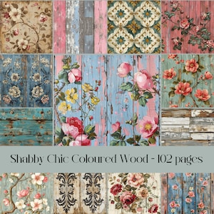 Pagine con texture in legno colorato Shabby Chic, Junk Journal, carta per scrapbooking, carta digitale, texture invecchiata, immagini stampabili, effimere