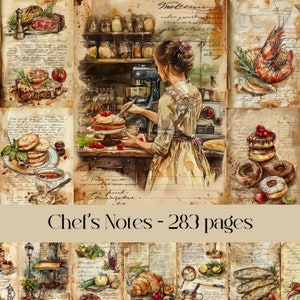 Pagine di appunti dello chef per album e diario spazzatura, carta digitale, cucina, pagine di libri di cucina, ricette, cibo e bevande, arte stampabile